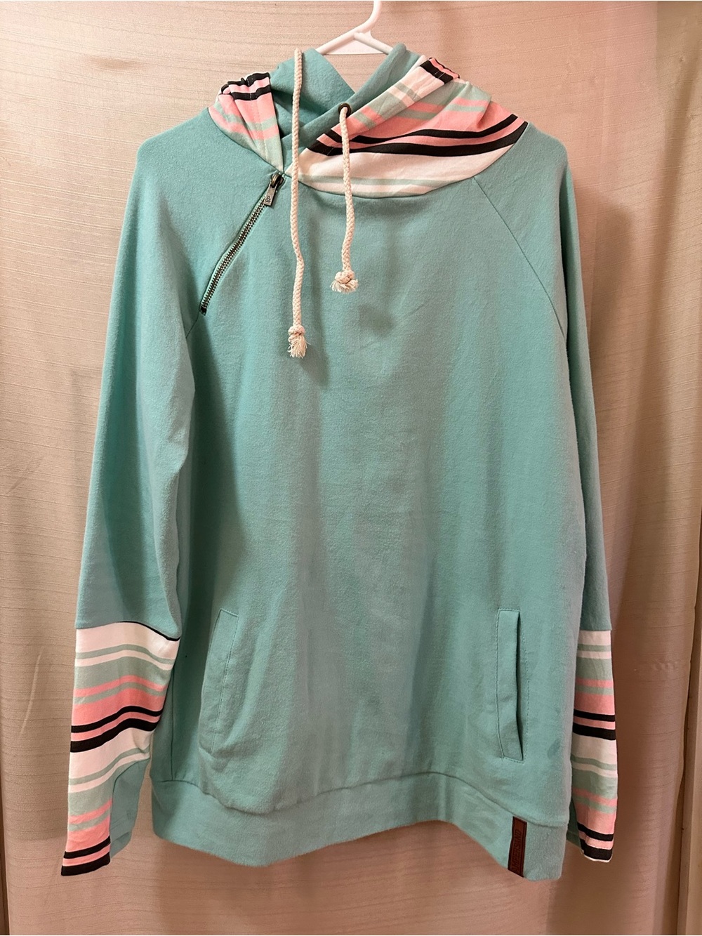 Ampersand Avenue Double Hooded Hoodie Pullover Pockets Women’s Large Cozy Aqua